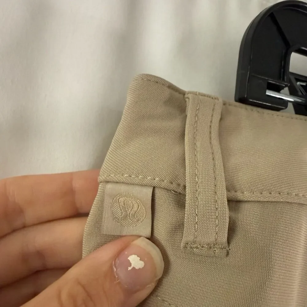 Lululemon ABC Pants Men's 36 Khaki Brown Chino Flat Front Tech Fit Button Zip